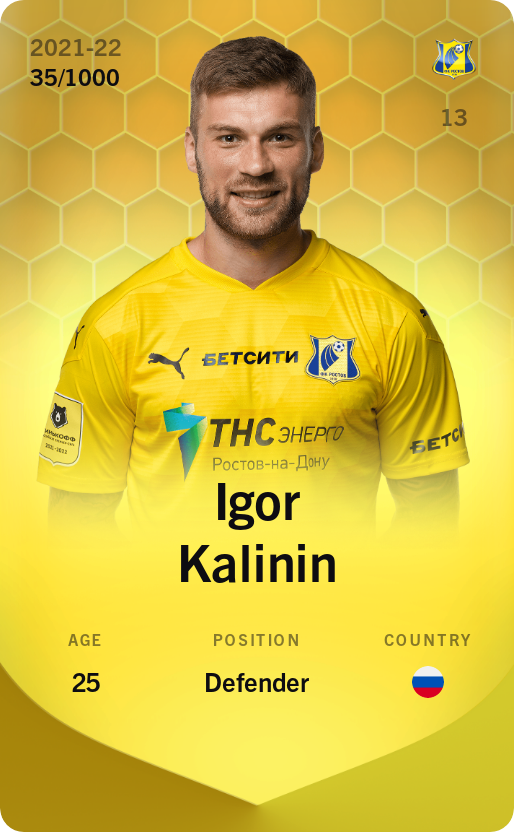 Sorare - Sorare Official - Igor Kalinin 2021-22 • Limited 35/1000 - NFT # 115107043186685278820328696270855787706315764535884722925073448811380011632313