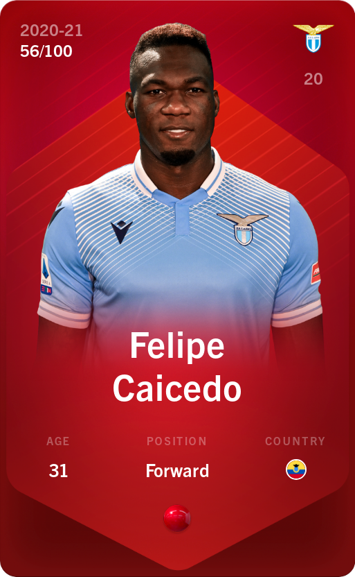 Sorare - Sorare Official - Felipe Caicedo 2020-21 • Rare 56/100 - NFT # 70873018463755906100567030654117576561452477959240114119820437113244719306609