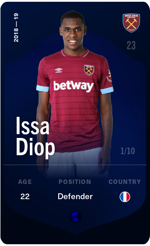 Sorare - Sorare Official - Issa Diop 2018-19 • Super Rare 1/10 - NFT # 115745485791337942550144363478576041578901387412874086585050747396524111371949