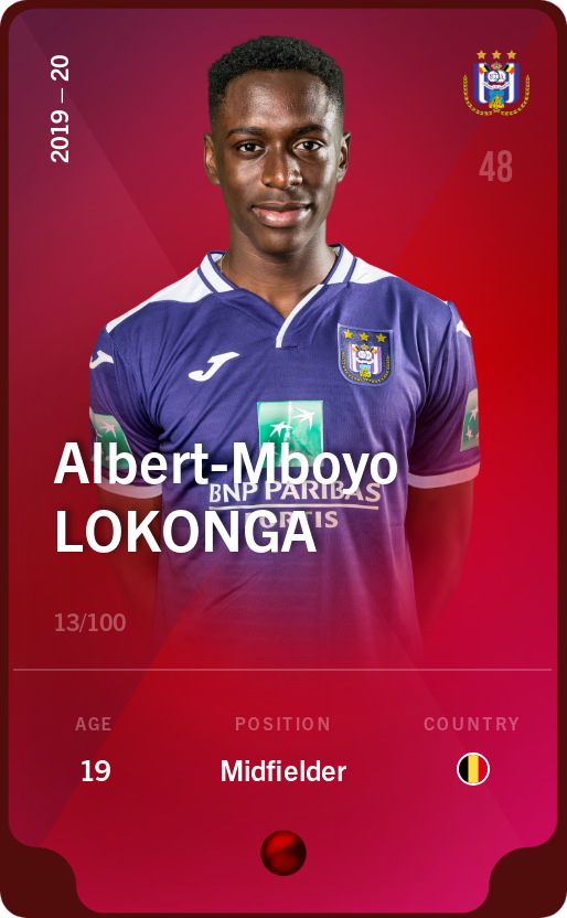 Sorare - Sorare Official - Albert-Mboyo Lokonga 2019-20 • Rare 13/100 - NFT # 82982815963629590429170194572522690299027685417354374543205880098165157450952
