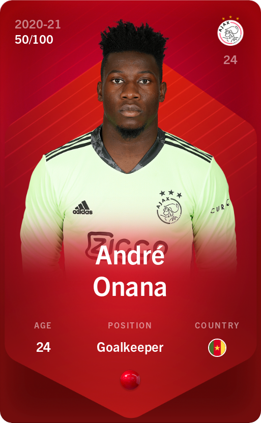 Sorare - Sorare Official - André Onana 2020-21 • Rare 50/100 - NFT # 76263895911393320057392453986860146160144666619055591394990676653742303776924