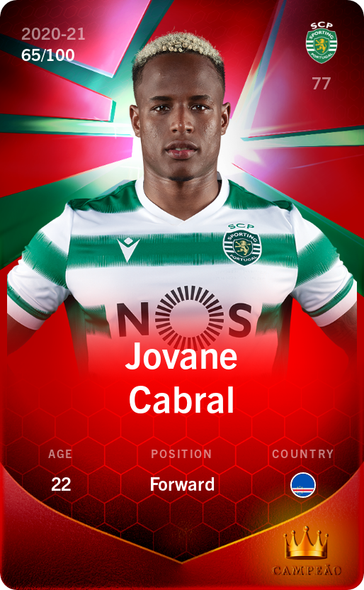 Sorare - Sorare Official - Jovane Cabral 2020-21 • Rare 65/100 - NFT # 77507515885335097203504031578682149162371266082683943385506979525647295862262