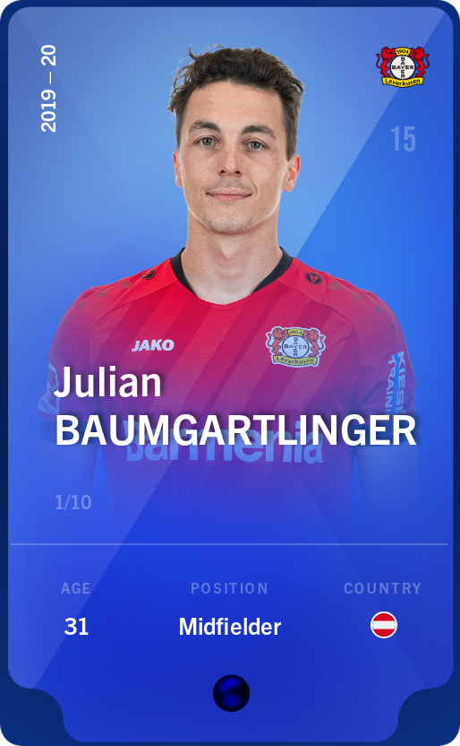 Sorare - Sorare Official - Julian Baumgartlinger 2019-20 • Super Rare 1/10 - NFT # 92262287807960496655799224040144019160942652988344039576065968798222071180147