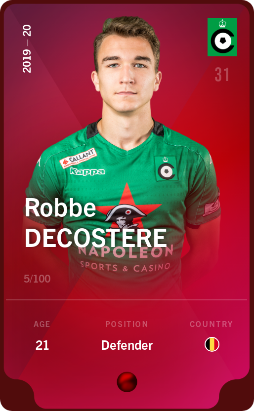 Sorare - Sorare Official - Robbe Decostere 2019-20 • Rare 5/100 - NFT # 22061233770085106377642035113147213986655530517798151323511776516088401531150