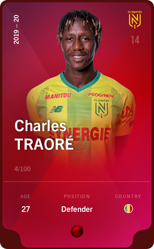 Sorare - Sorare Official - Charles Traoré 2019-20 • Rare 4/100 - NFT # 5642240712577462538781797254973560854408652626139424365802206621049840407084