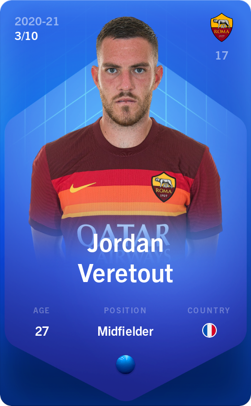 Sorare - Sorare Official - Jordan Veretout 2020-21 • Super Rare 3/10 - NFT # 66476967130778596083551822024477793025638518397439645580731130575567610227994