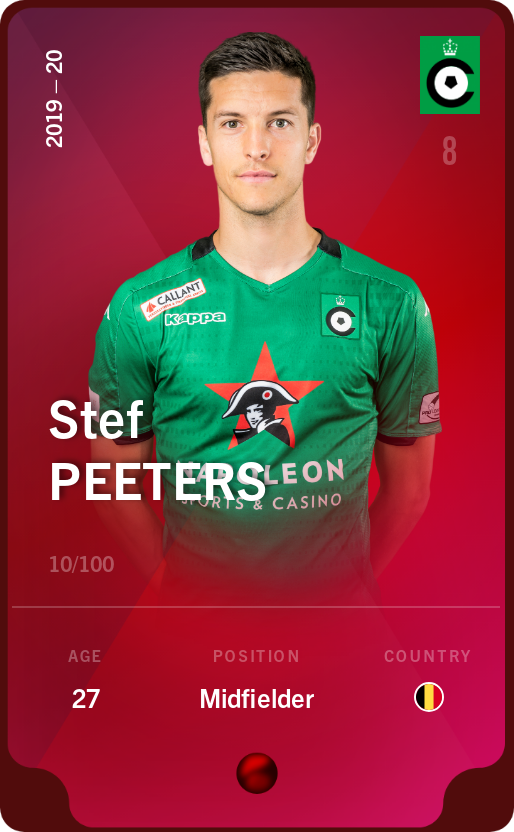 Sorare - Sorare Official - Stef Peeters 2019-20 • Rare 10/100 - NFT # 14794994636768613313620643900574139159114832343636020836660469523712600403223