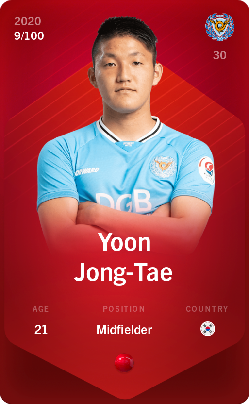 Sorare - Sorare Official - Yoon Jong-Tae 2020-21 • Rare 9/100 - NFT # 89532871207632594375871167093955300614353930730303689741880646404614152651205
