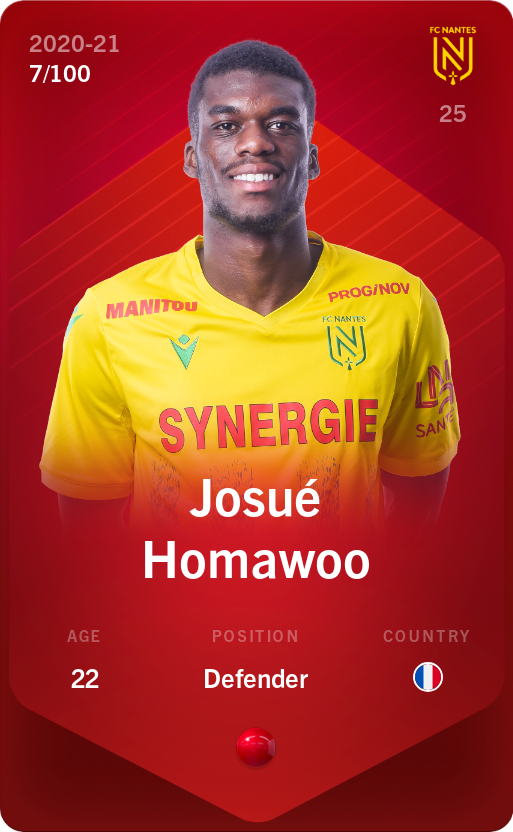 Sorare - Sorare Official - Josué Homawoo 2020-21 • Rare 7/100 - NFT # 99532800706059237730960730332915247115977651566599487859473423339514647150869