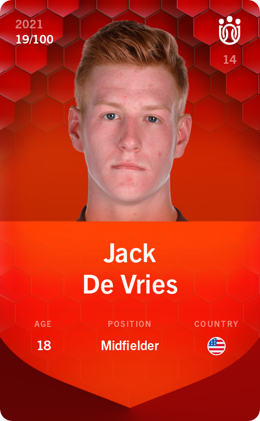 Sorare - Sorare Official - Jack De Vries 2021-22 • Rare 19/100 - NFT # 111416278608866062066088115601892613402374104353651192578784616735058909035333