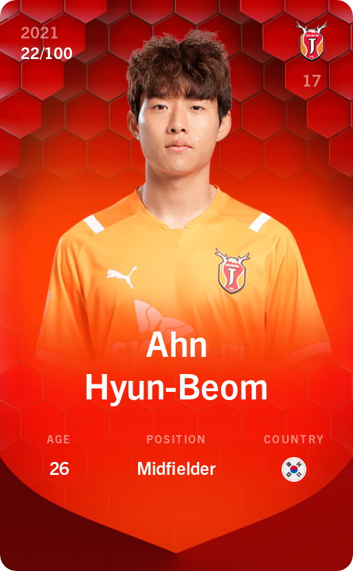 Sorare - Sorare Official - Ahn Hyun-Beom 2021-22 • Rare 22/100 - NFT # 19600157955797756759904960137779283976398060378718912340200866265516579702342