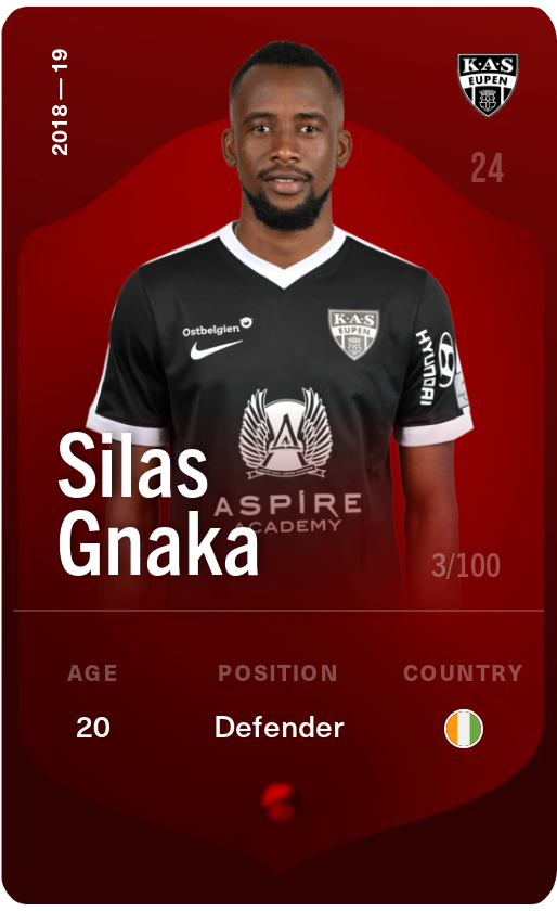 Sorare - Sorare Official - Silas Gnaka 2018-19 • Rare 3/100 - NFT # 46550144893428484825531401391305035343505624476138082728712045206220183940427