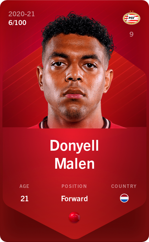 Sorare - Sorare Official - Donyell Malen 2020-21 • Rare 6/100 - NFT # 16275825258886316330003158584266465543137239300502277350524226241675527371071