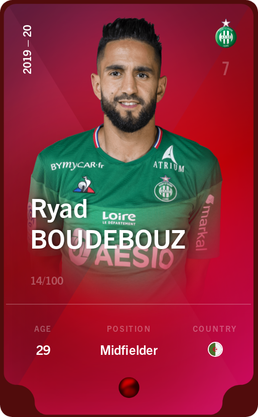 Sorare - Sorare Official - Ryad Boudebouz 2019-20 • Rare 14/100 - NFT # 73934544500285599091499551748275094332629707918293646336511546917955517580714