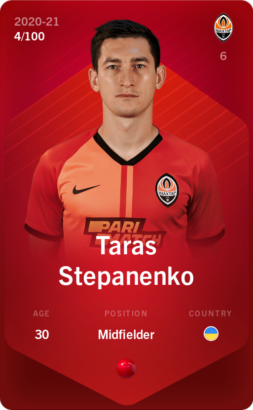 Sorare - Sorare Official - Taras Stepanenko 2020-21 • Rare 4/100 - NFT # 76928048825754588120157096180632873662479903538169935658806891108310857324787