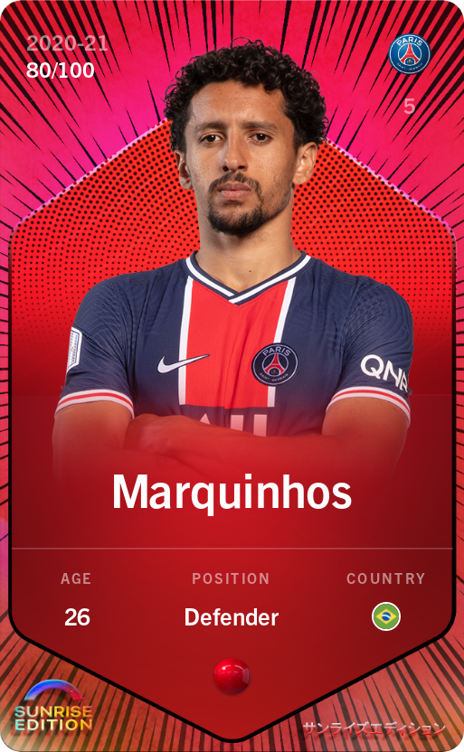 Sorare - Sorare Official - Marquinhos 2020-21 • Rare 80/100 - NFT # 32954745814150616518594874877596349156304363719202997170702357925818433150644