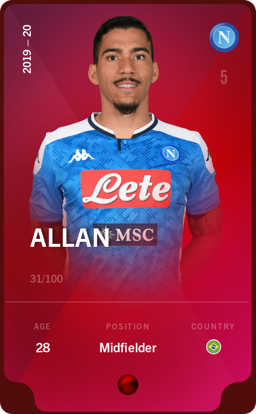 Sorare - Sorare Official - Allan 2019-20 • Rare 31/100 - NFT # 95617263313545177322077780498175380507038804132193934211749594108727989895730