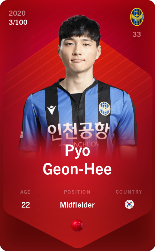 Sorare - Sorare Official - Pyo Geon-Hee 2020-21 • Rare 3/100 - NFT # 104235347435510575693924233201673011633742982587792078703391648172375400688907