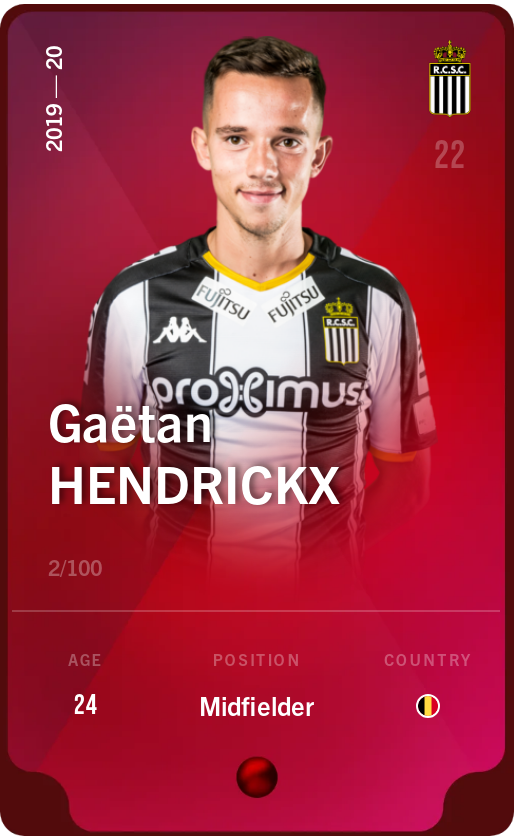 Sorare - Sorare Official - Gaëtan Hendrickx 2019-20 • Rare 2/100 - NFT # 39114820497352616731547343407522906263420880530076490860255771504377244146560