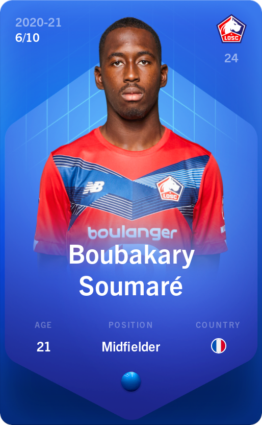 Sorare - Sorare Official - Boubakary Soumaré 2020-21 • Super Rare 6/10 - NFT # 27847105750432196735322526725538593561814324848622691833626464001935706400041