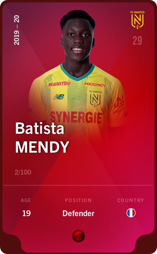 Sorare - Sorare Official - Batista Mendy 2019-20 • Rare 2/100 - NFT # 101432526233688241497726808910281430081467117204001423652548655498560391130260