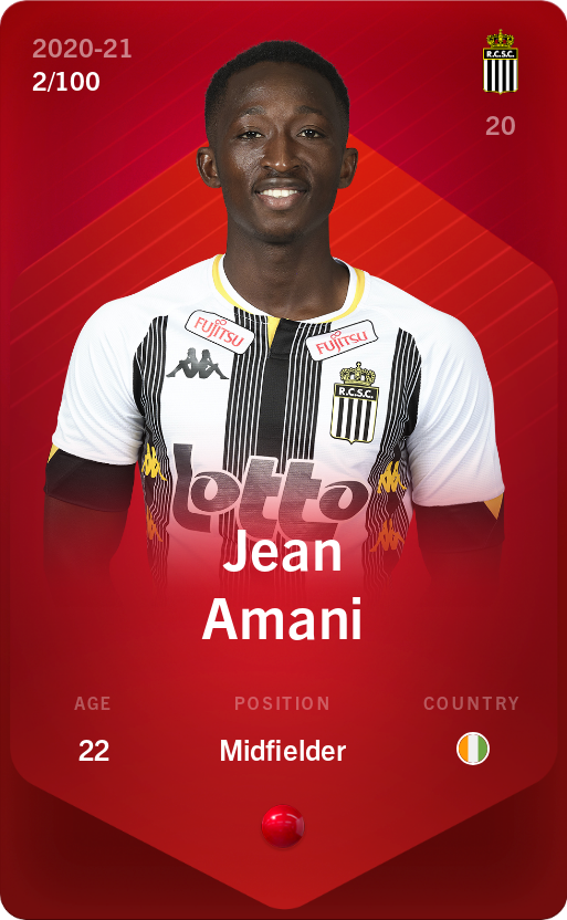 Sorare - Sorare Official - Jean Amani 2020-21 • Rare 2/100 - NFT # 97835857762468663126303842392719338984406490911046342833321155277162163219193