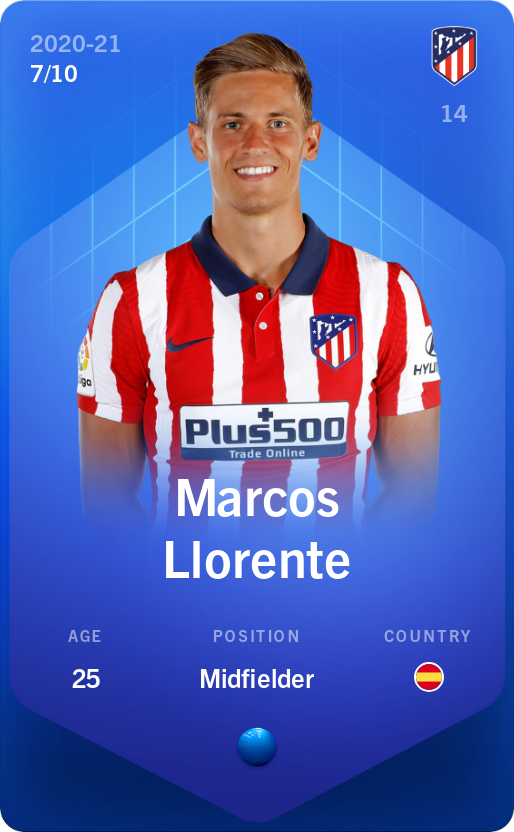 Sorare - Sorare Official - Marcos Llorente 2020-21 • Super Rare 7/10 - NFT # 5599034219331859910210817221998267616469906555854328651802626827508539827746