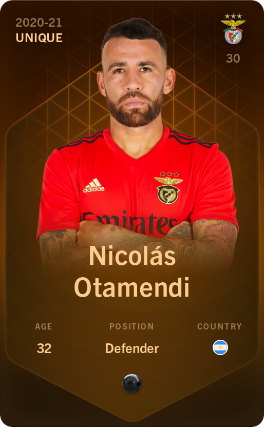Sorare - Sorare Official - Nicolás Otamendi 2020-21 • Unique - NFT # 54209887243378718550032104994968286665188404164944312275113189044379543974105