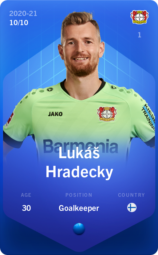 Sorare - Sorare Official - Lukáš Hradecky 2020-21 • Super Rare 10/10 - NFT # 65149468921848247413422137251059905385133780854976183003693895257627458412610