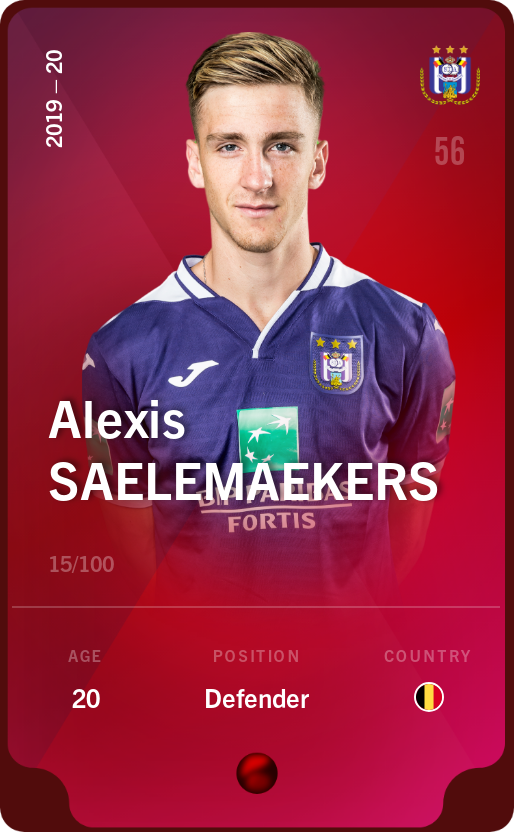 Sorare - Sorare Official - Alexis Saelemaekers 2019-20 • Rare 15/100 - NFT # 77754980084126373172349180827211686139302551537970747064496589732582825750194