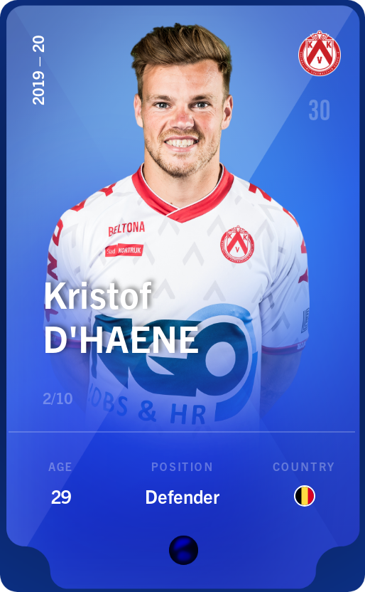 Sorare - Sorare Official - Kristof D'Haene 2019-20 • Super Rare 2/10 - NFT # 78282054494911289312598034957079570879703200123774718455187250737538687846151