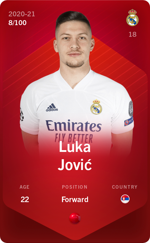 Sorare - Sorare Official - Luka Jović 2020-21 • Rare 8/100 - NFT # 61521652370253890042568036855310951501886997853535821790803594616818218548785