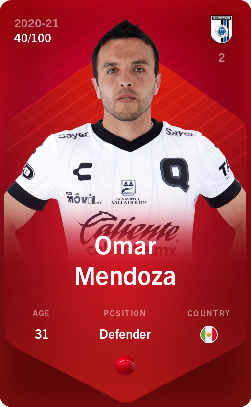 Sorare - Sorare Official - Omar Mendoza 2020-21 • Rare 40/100 - NFT # 26189202095955461260886997135940959618455853221698001509670393476935020190005