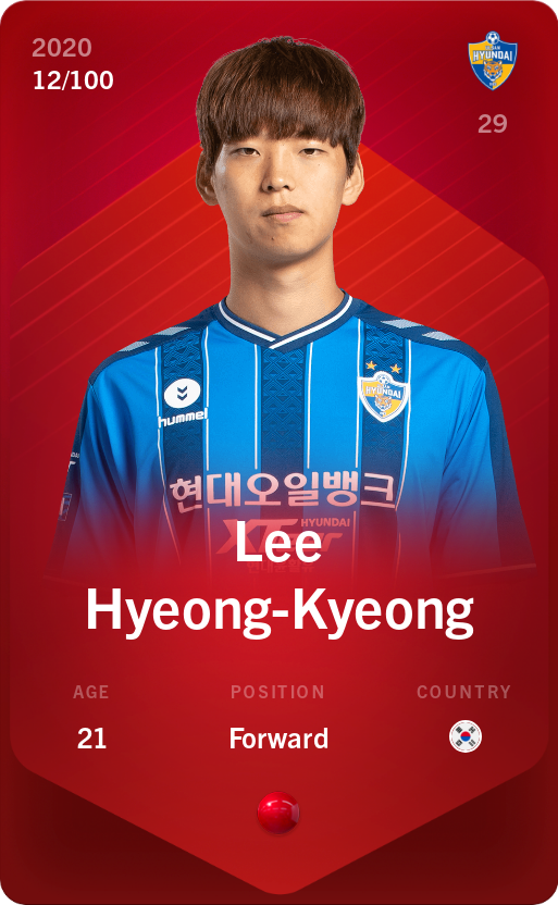 Sorare - Sorare Official - Lee Hyeong-Kyeong 2020-21 • Rare 12/100 - NFT # 40414794341041091274108162081450560970382142226284003284326554222290245532962