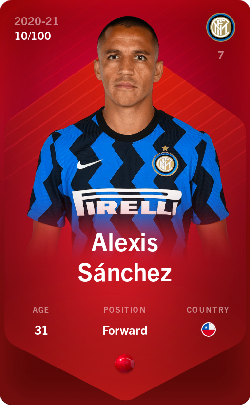 Sorare - Sorare Official - Alexis Sánchez 2020-21 • Rare 10/100 - NFT # 16496999024155216901991226355141728015840515321468677488481472870559610383183