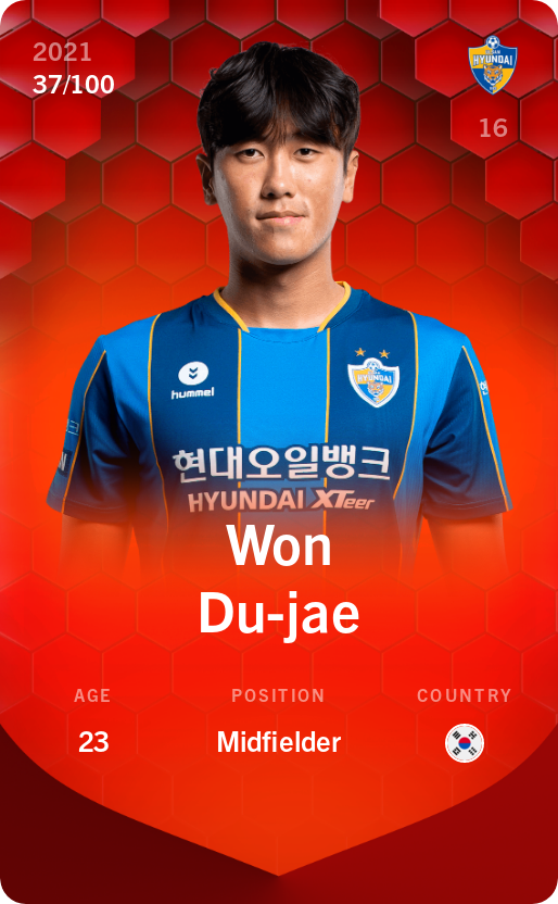 Sorare - Sorare Official - Won Du-jae 2021-22 • Rare 37/100 - NFT # 41844696973306749279044128186077523837056690670057560407201932174064273171524