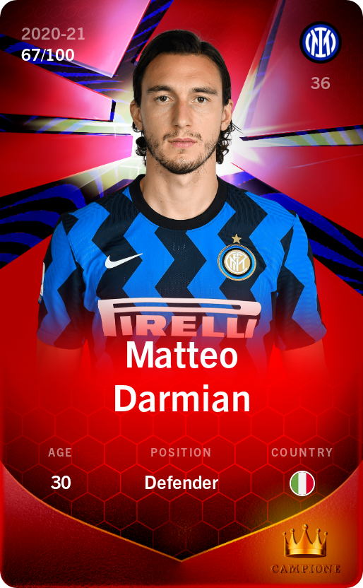 Sorare - Sorare Official - Matteo Darmian 2020-21 • Rare 67/100 - NFT # 105655409217037678529772529185208542628796680862135500459573991788997003980732