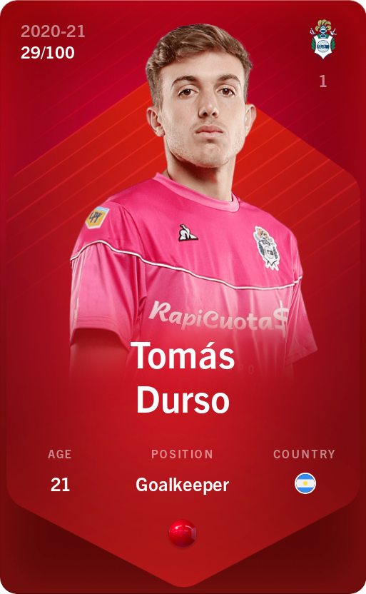 Sorare - Sorare Official - Tomás Durso 2020-21 • Rare 29/100 - NFT # 102761339807273388718283919626632179107642611467165964975047688917951229987544