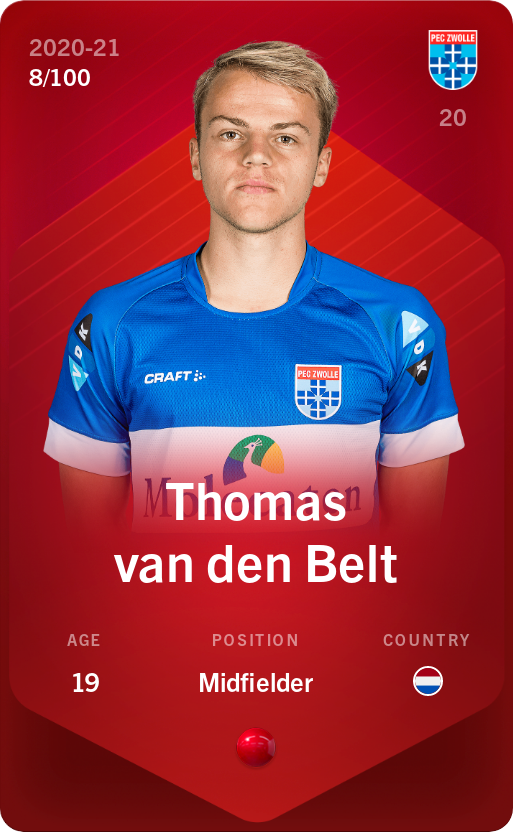 Sorare - Sorare Official - Thomas van den Belt 2020-21 • Rare 8/100 - NFT # 84981487636963951926836085337175650269698813027166173229323065838110275134004