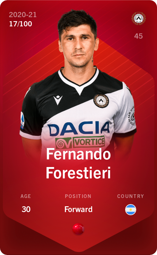 Sorare - Sorare Official - Fernando Forestieri 2020-21 • Rare 17/100 - NFT # 105847185366389511044111206386001334850768707657436750212490319275391407409112