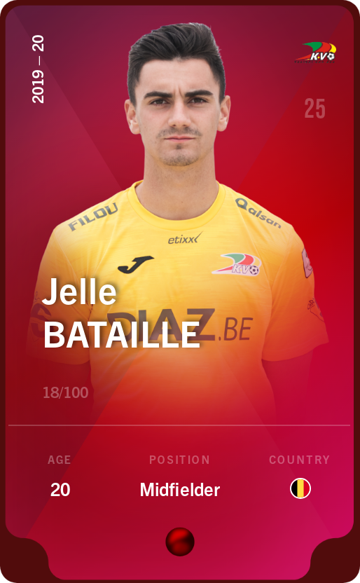Sorare - Sorare Official - Jelle Bataille 2019-20 • Rare 18/100 - NFT # 97312453635827080906412181404095652441735915758117814434231864934180955817813