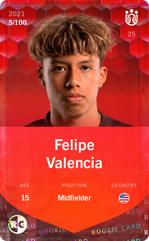 Sorare - Sorare Official - Felipe Valencia 2021-22 • Rare 5/100 - NFT # 62997339646752487181380401500688191161608414479431130606212112809401308283167