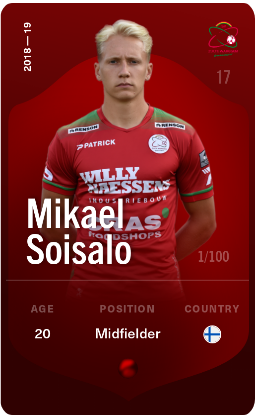 Sorare - Sorare Official - Mikael Soisalo 2018-19 • Rare 1/100 - NFT # 64883507401656309086861281300645447375936580970115460825816448625789454538304