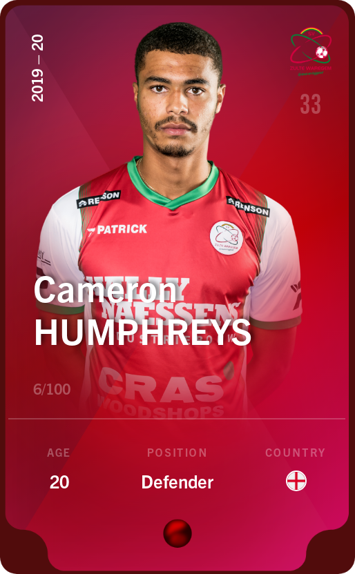 Sorare - Sorare Official - Cameron Humphreys 2019-20 • Rare 6/100 - NFT # 34291478366133286123718002780353261620136515794817464195693453804582945028533