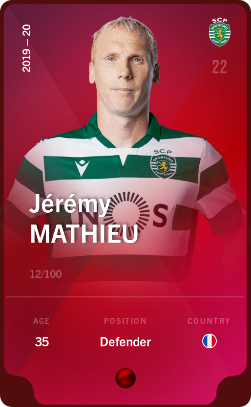 Sorare - Sorare Official - Jérémy Mathieu 2019-20 • Rare 12/100 - NFT # 114014078169690447728081240384602388132537168275829554431340133779238241833981