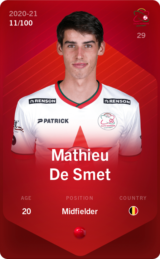 Sorare - Sorare Official - Mathieu De Smet 2020-21 • Rare 11/100 - NFT # 107581952155489376447599717113337662938182102868564367388813075428717753457520
