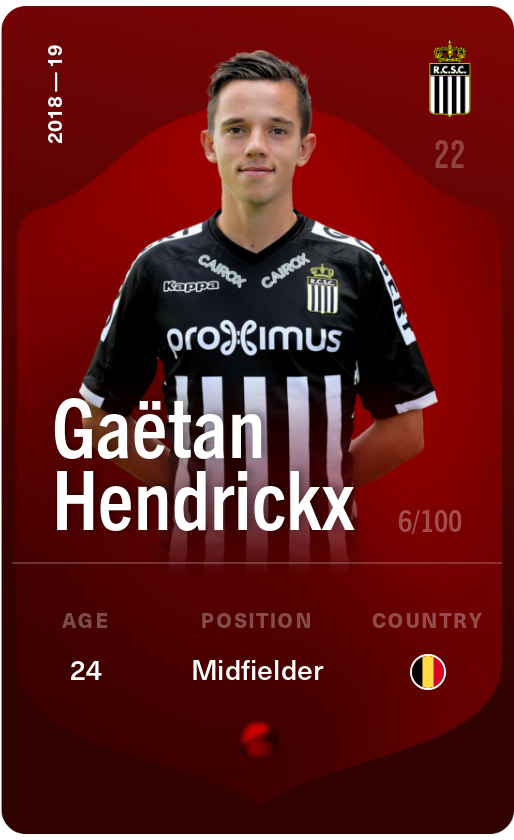 Sorare - Sorare Official - Gaëtan Hendrickx 2018-19 • Rare 6/100 - NFT # 95284364677208947176417836622850040459886078508902190477728830492733784475472
