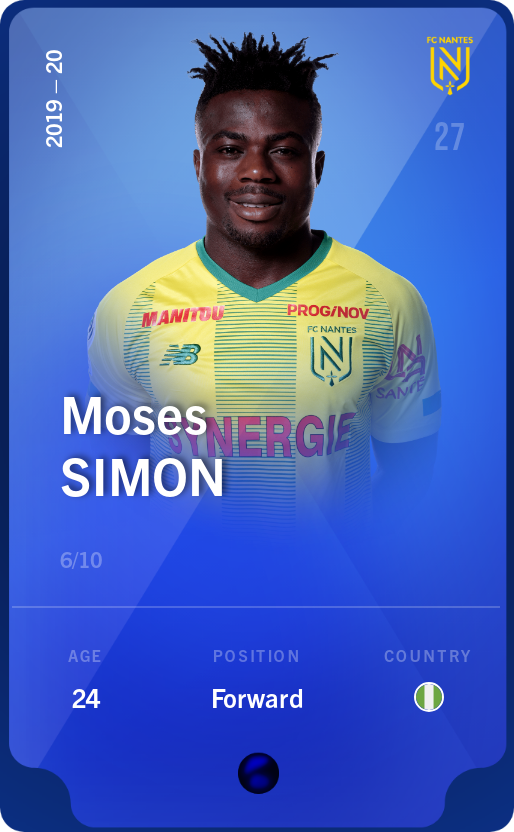Sorare - Sorare Official - Moses Simon 2019-20 • Super Rare 6/10 - NFT # 82018663791821448209338047526762063175355000087916704212997849131501372408792