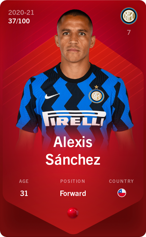 Sorare - Sorare Official - Alexis Sánchez 2020-21 • Rare 37/100 - NFT # 34925757782278533752808380791008425060415998457554192609056465947666018965330