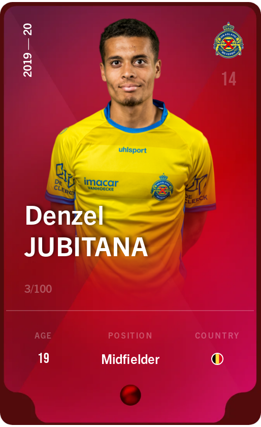 Sorare - Sorare Official - Denzel Jubitana 2019-20 • Rare 3/100 - NFT # 103017222150968188184258364009356775103977705136509035937189206837431897377416